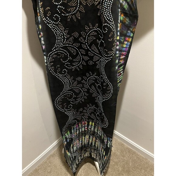 Embellished Swarovski Stoned Kaftan Tie & Dye ADIRE Cotton Long Dress - Picture 5 of 8